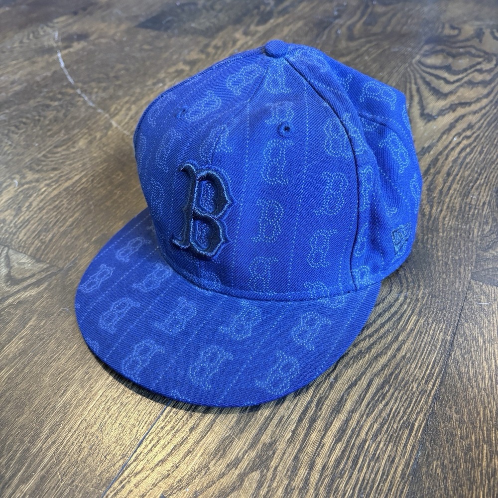 Boston Red Sox Hat Cap Fitted Mens 7 3/8 Navy Blue MLB Baseball New Era AOP